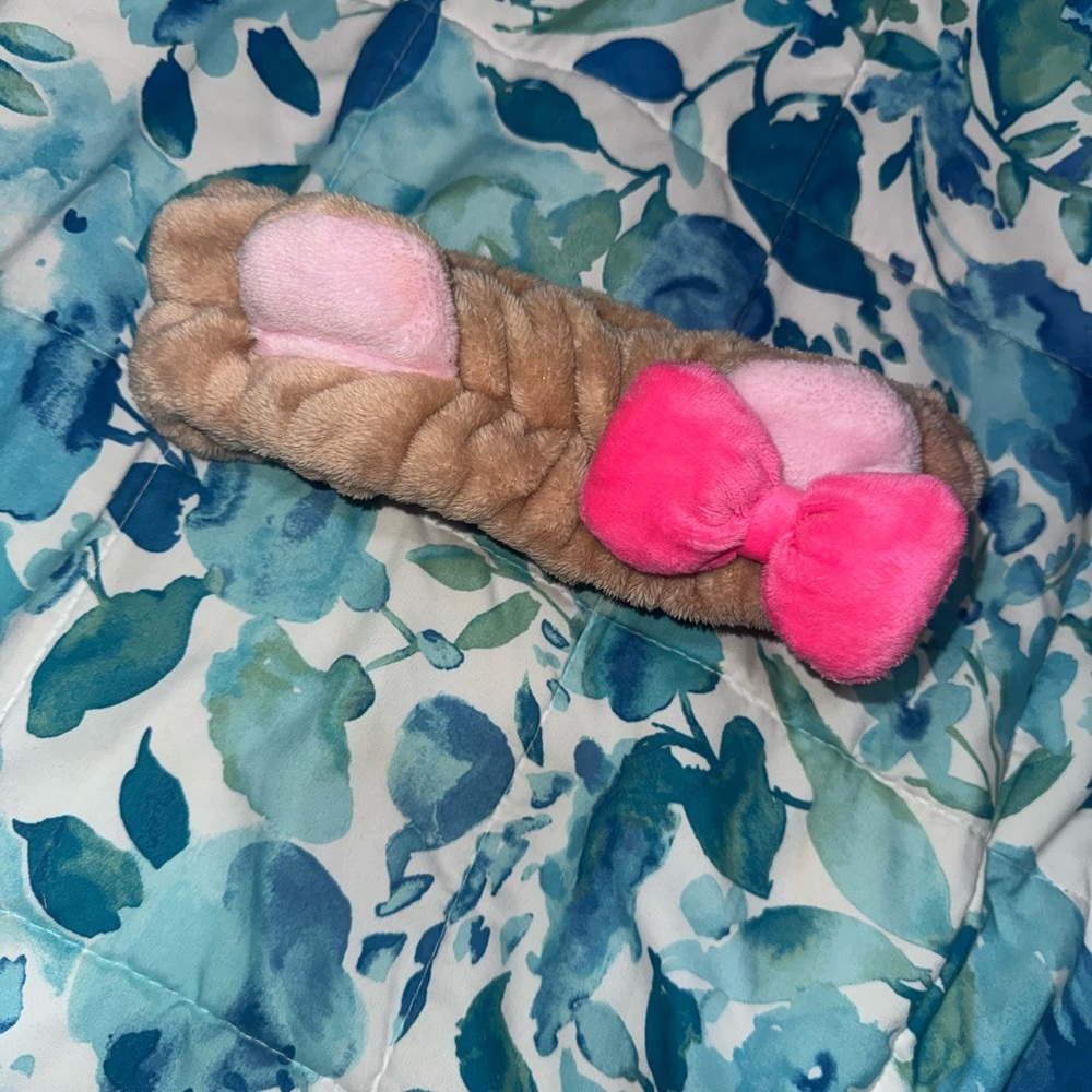 Fuzzy Headband with Pink Bow